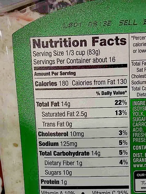 nutrition label of store bought coleslaw