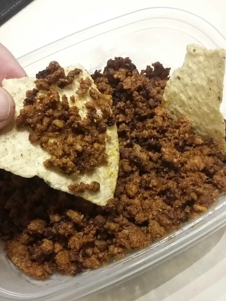 low sodium pork chorizo crumbled on tortilla