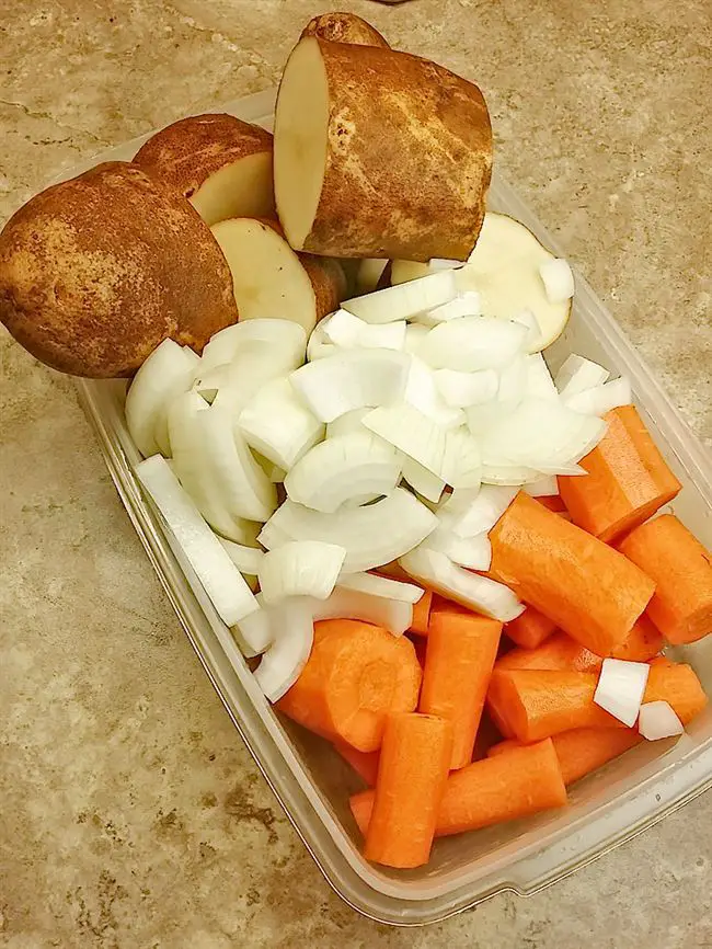 chopped potatoes onions carrots