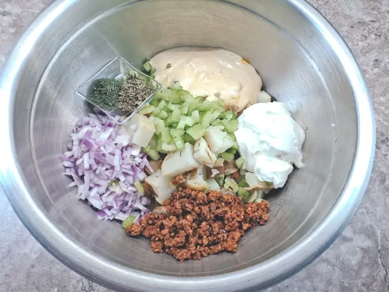 ingredients for baked potato salad ready to mix