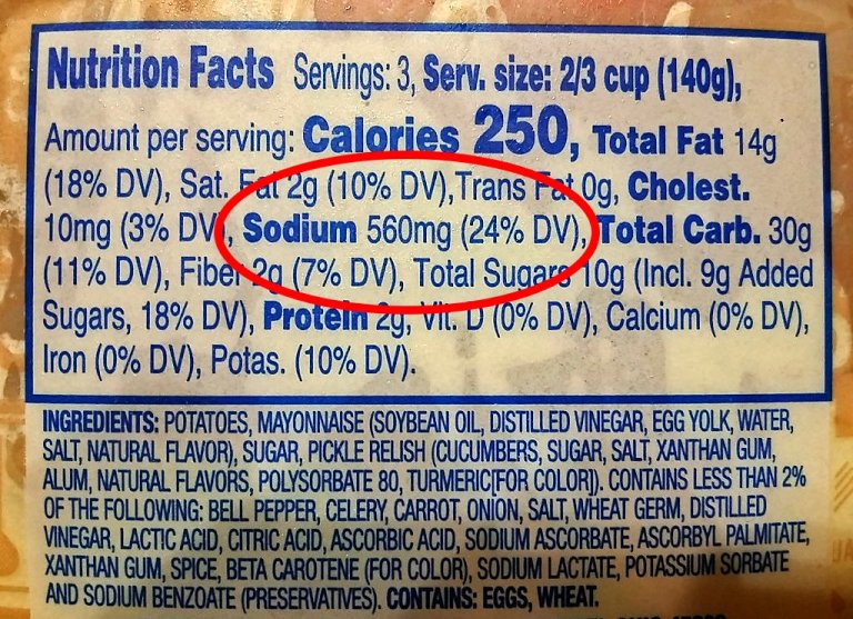 typical store bought sodium level label