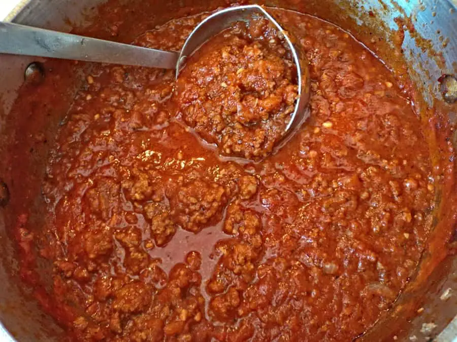 Spaghetti sauce simmering in pot