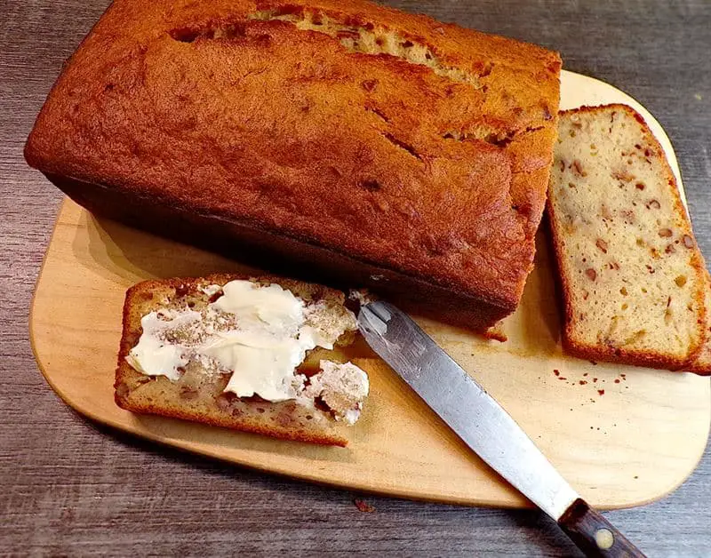 Banana bread with butter spread