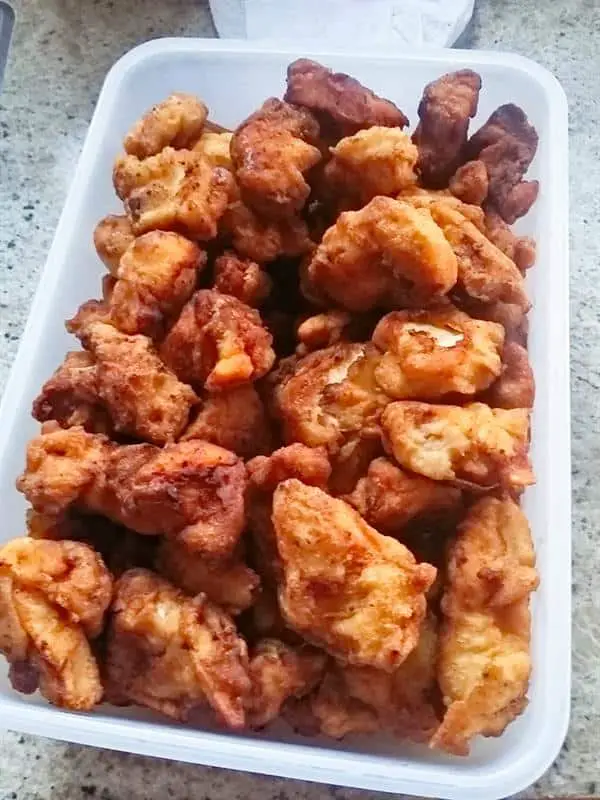 Finished chicken pieces for sweet-and sour-chicken