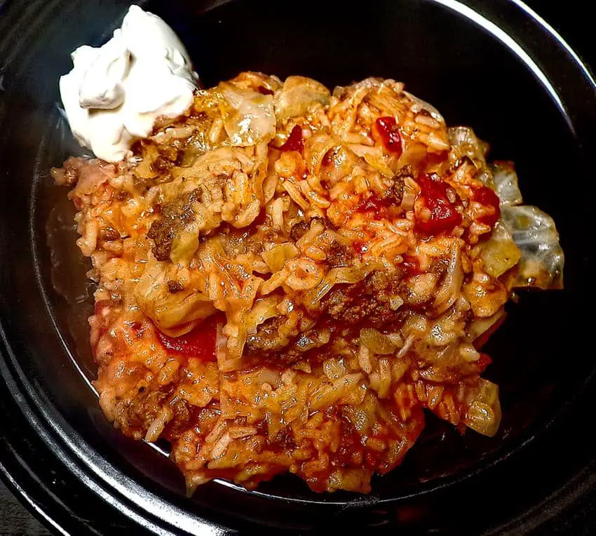 Goulash with cabbage rice hamburger tomatoes