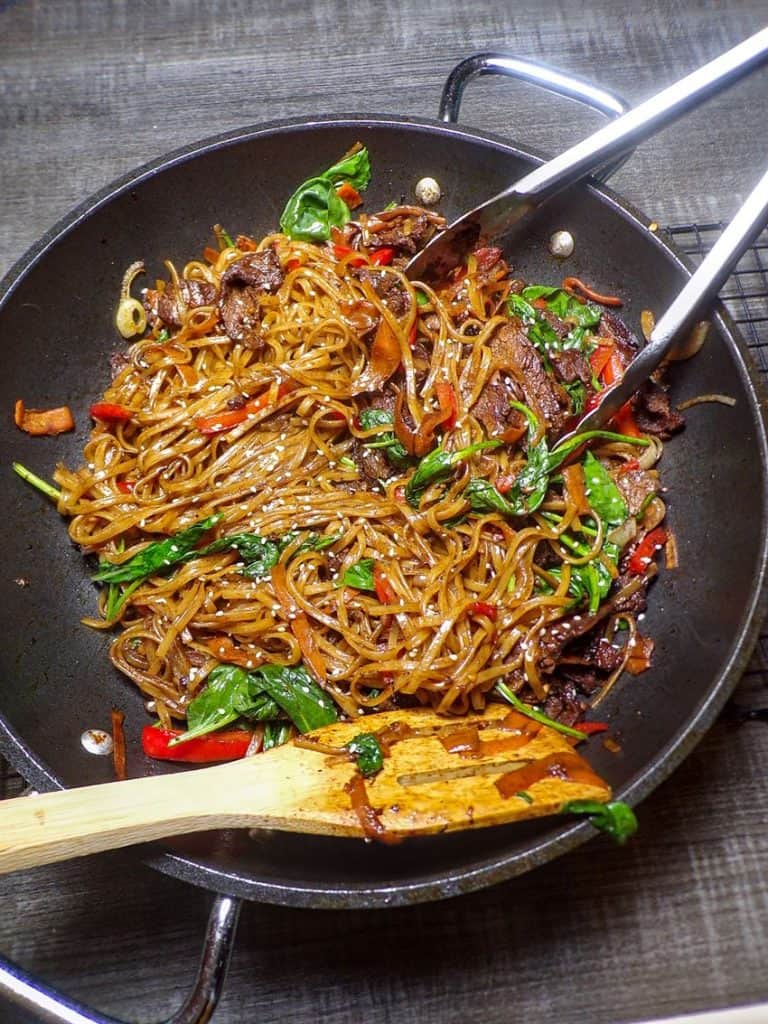 Korean spicy noodle beef stir fry is easy to make at home