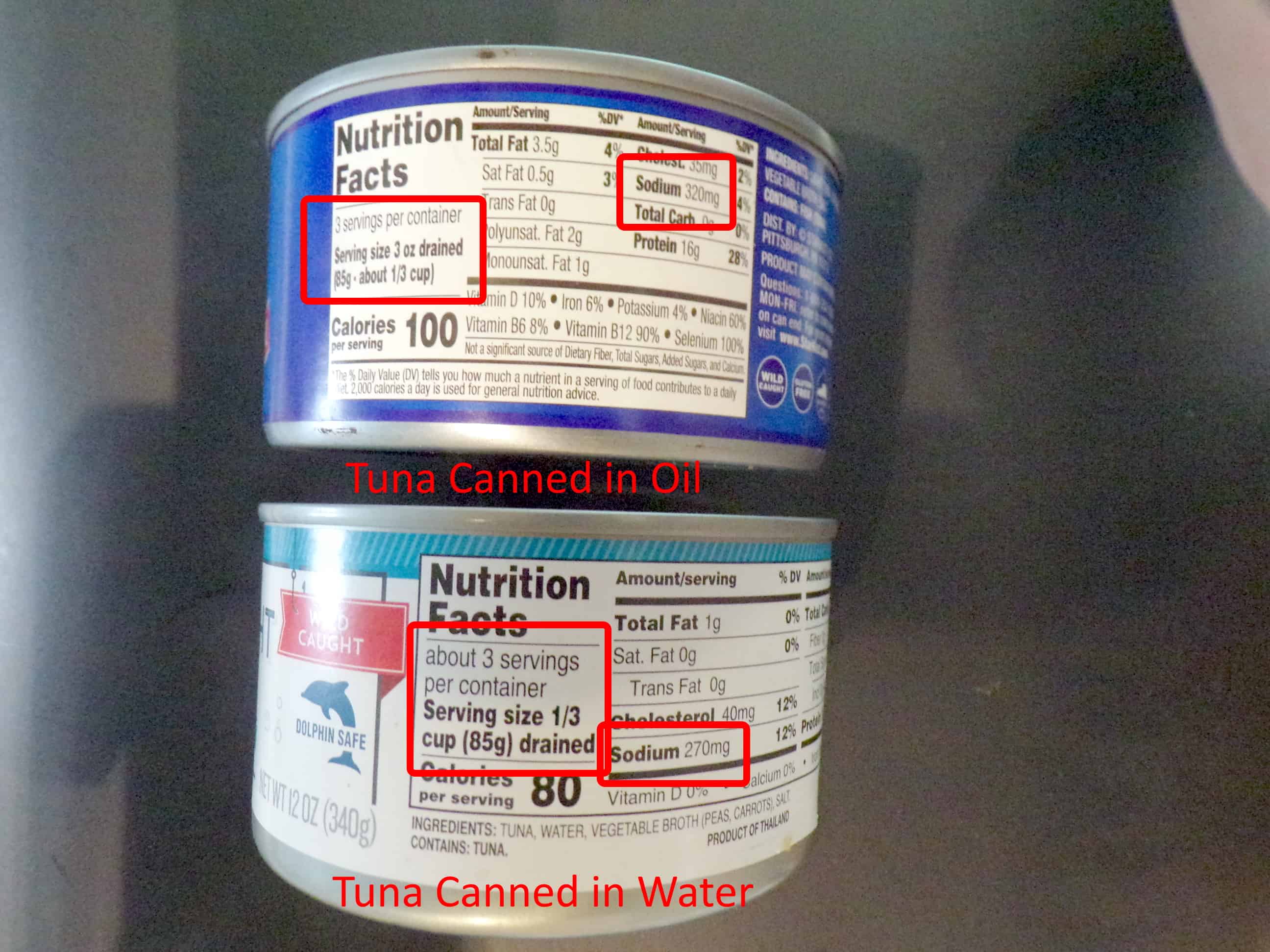 Sodium in canned tuna labels