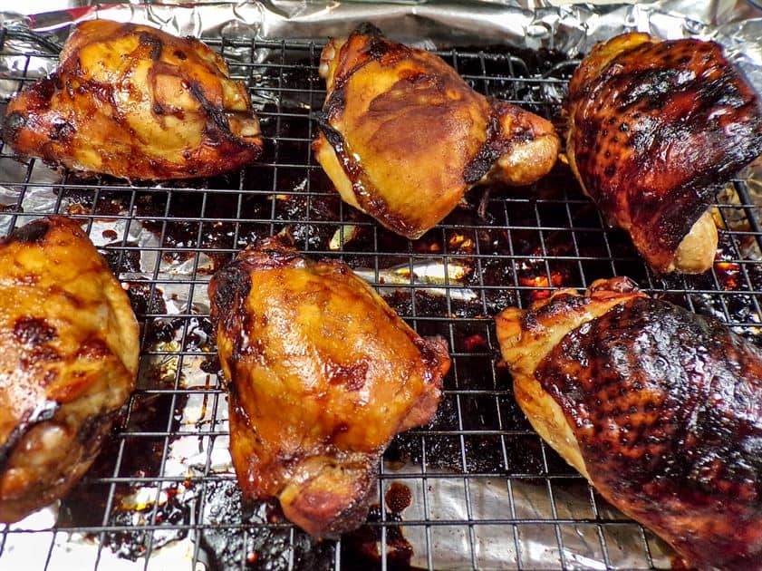 Cooked chicken on rack
