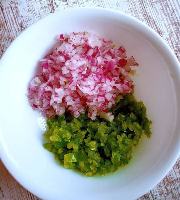 Finely diced green pepper and onion