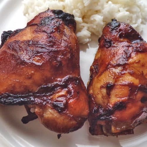 Glazed chicken thighs with rice