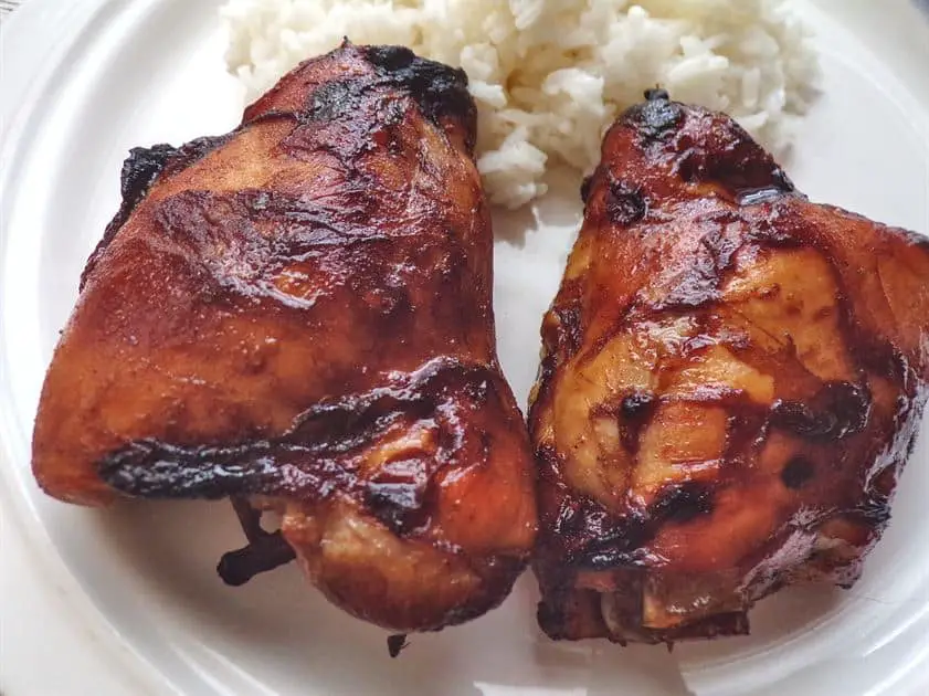 Glazed chicken thighs with rice