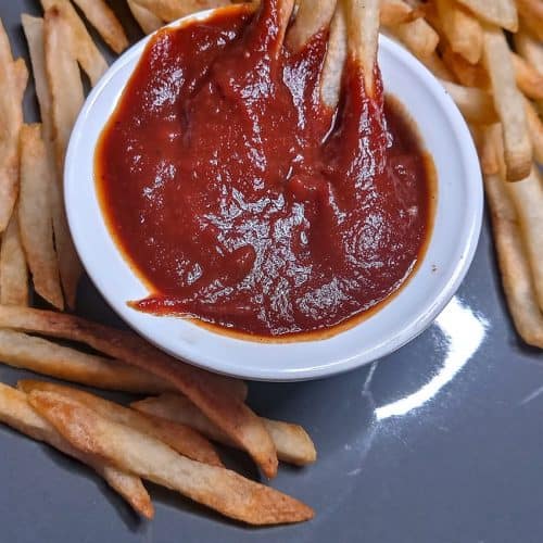 Low sodium ketchup in ramekin with fries