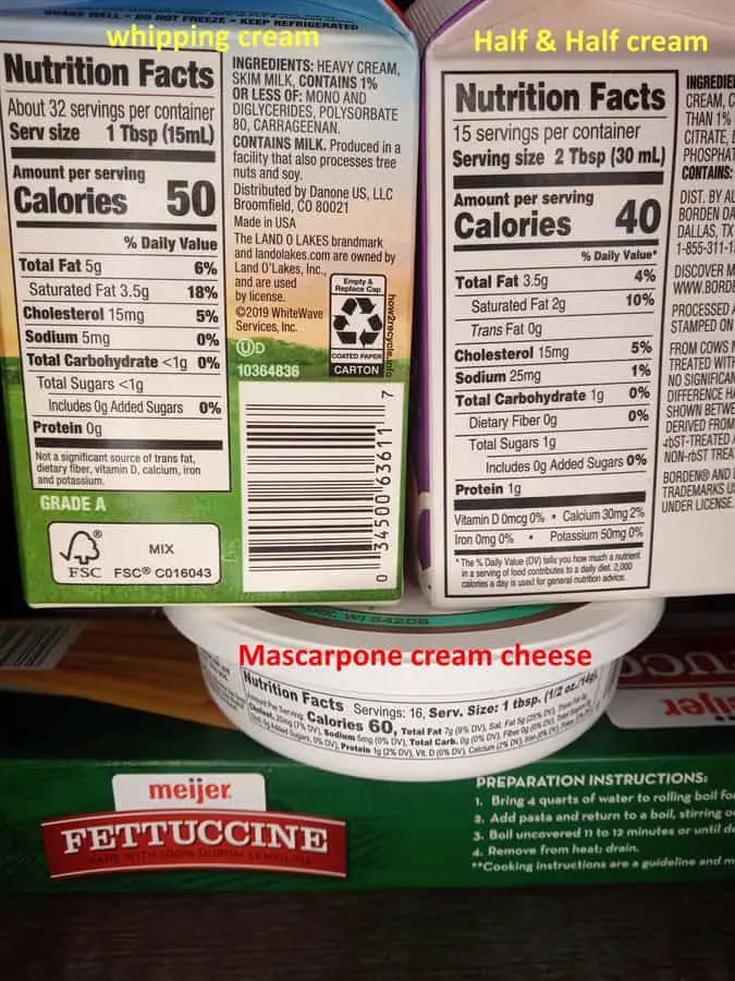 Mascarpone cheese and cream comparison