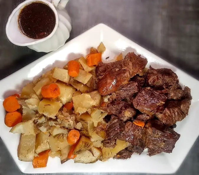 Low sodium pot roast on white platter