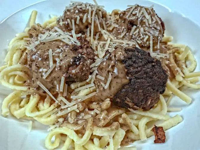 Low sodium meatballs and gravy with parmesan sprinkle