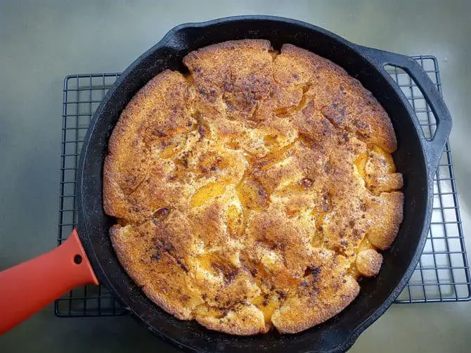 Low sodium peach cobbler fresh out of oven