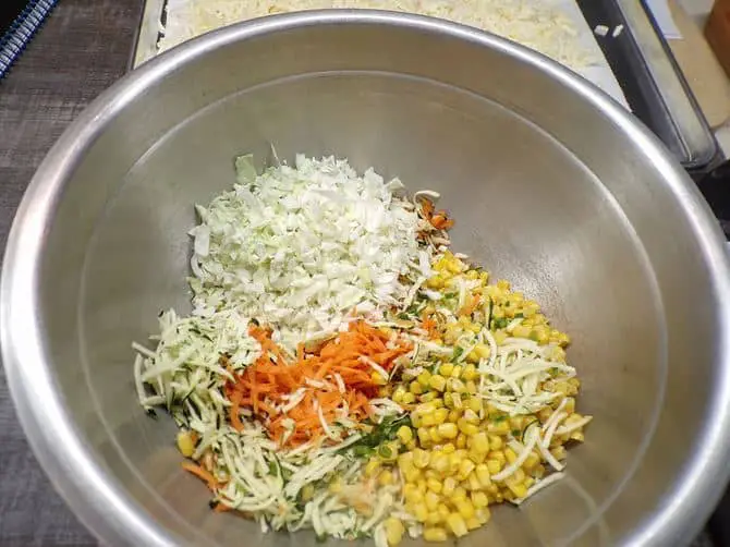 Bowl of vegetables and potato ready to mix