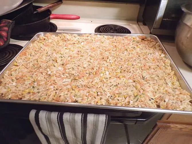 Potato cake tray ready to go in oven