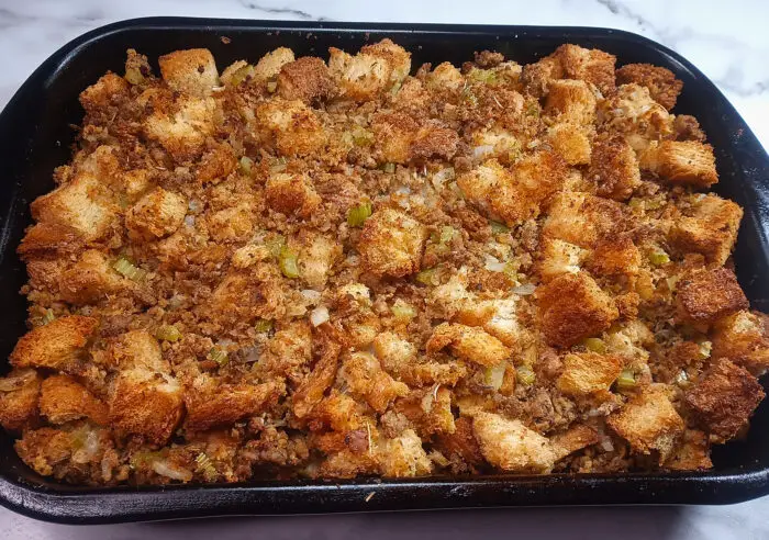 Baked stuffing fresh out of oven