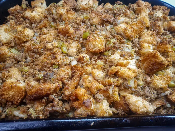 Closeup baked stuffing