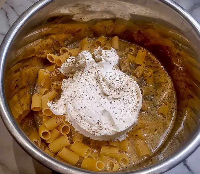 Ingredients layered in Instant Pot