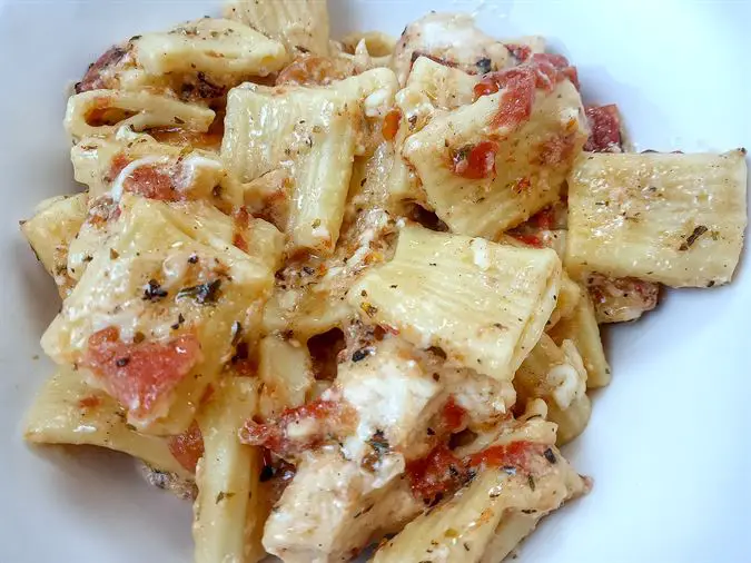 Italian style chicken pasta closeup