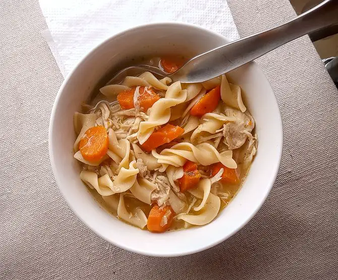 Hearty warming chicken noodle soup