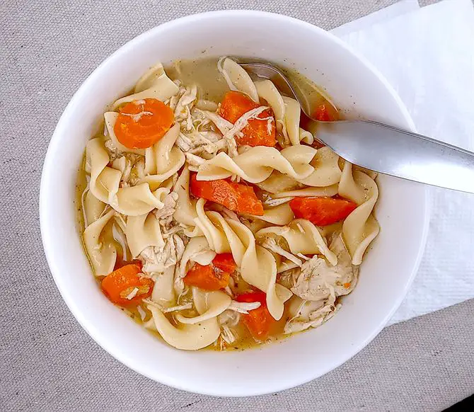 Low sodium chicken noodle soup overhead