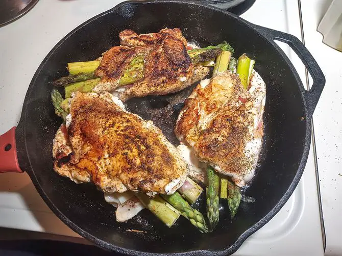 Searing chicken breasts till golden brown