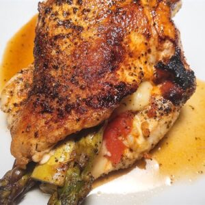 Swiss cheese tomato garlic asparagus stuffed chicken breast