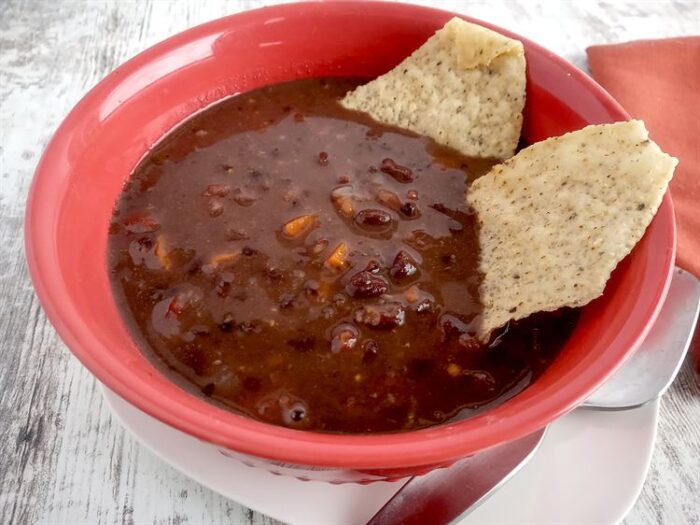 Black bean soup with tortillas chips