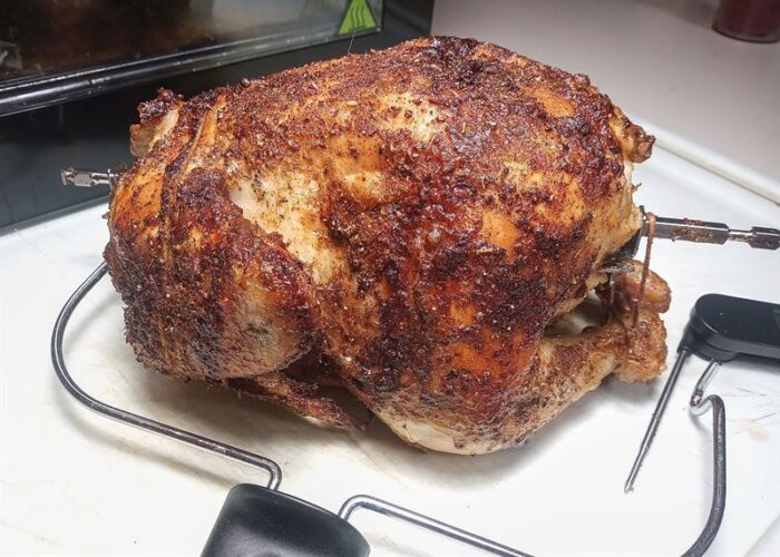 Low sodium rotisserie chicken fresh from oven