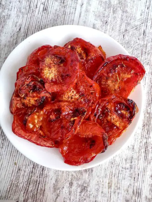 Roasted tomatoes are slightly charred