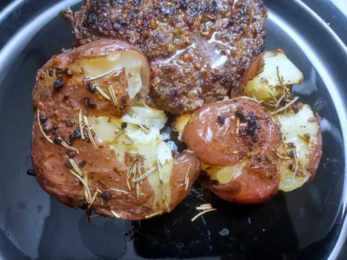 Smashed low sodium potatoes with hamburger