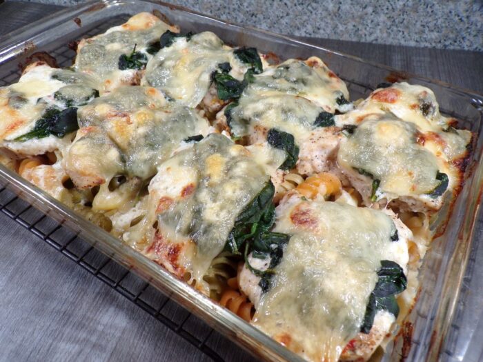Low Sodium Chicken Spinach hot out of oven
