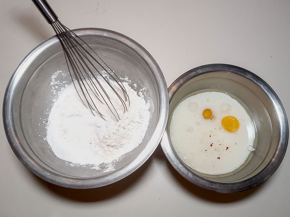 Whisk dry and wet ingredients first separately