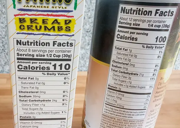 Low sodium breadcrumbs nutrition labels