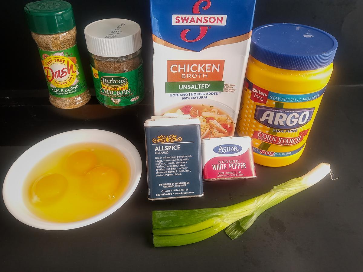 Ingredients for low sodium egg drop soup.