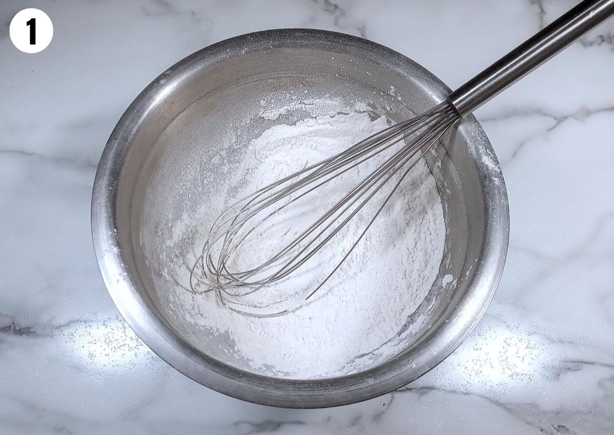 Step one mix dry ingredients together.