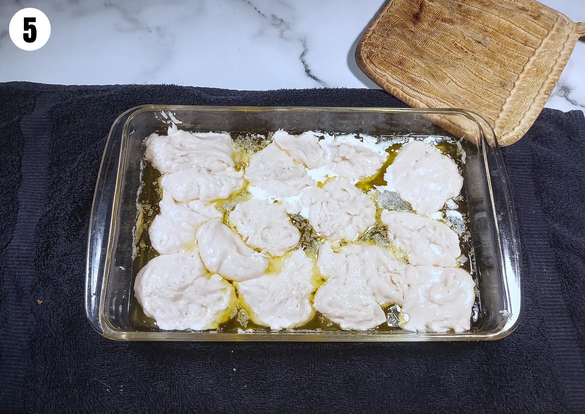 Step five drop batter in butter.