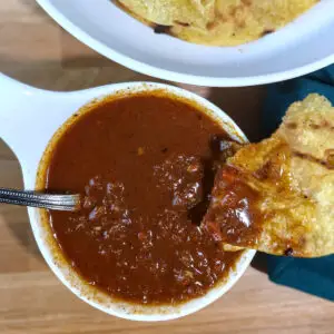 Spicy low sodium enchilada sauce in a white bowl featured image 1