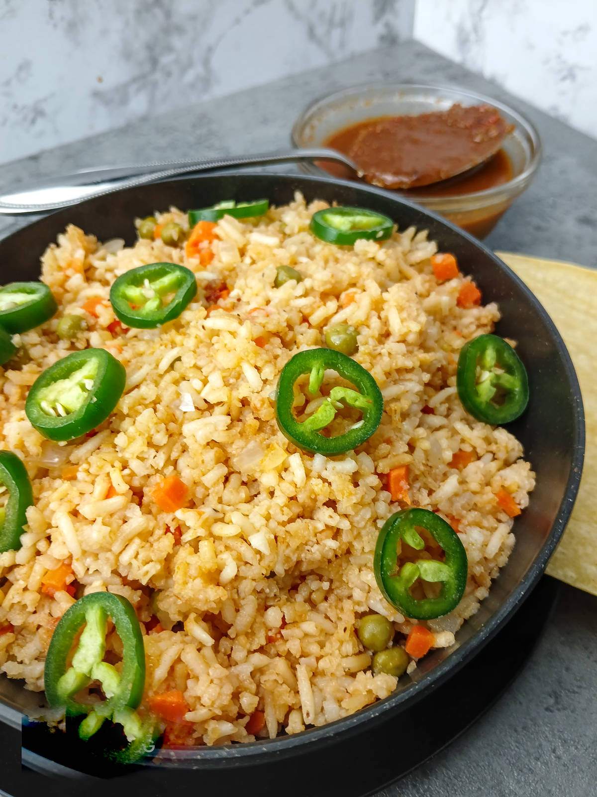 Low sodium Mexican rice with sauce and tortillas