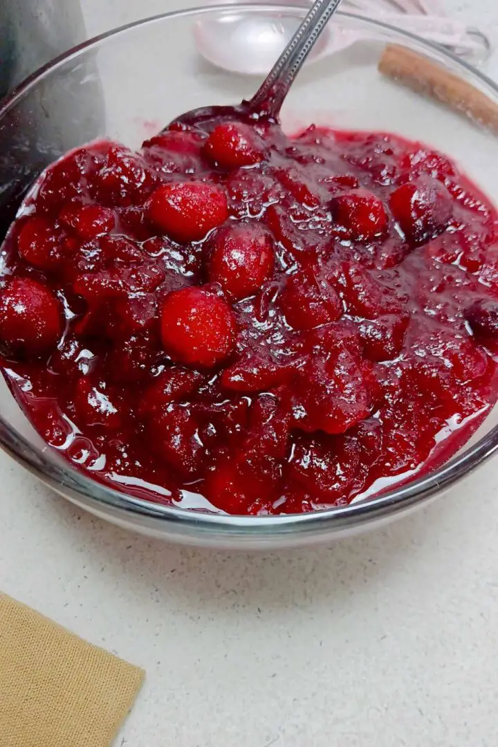 Low sodium sugar cranberry sauce close up cranberries in glass bowl featured page image 2