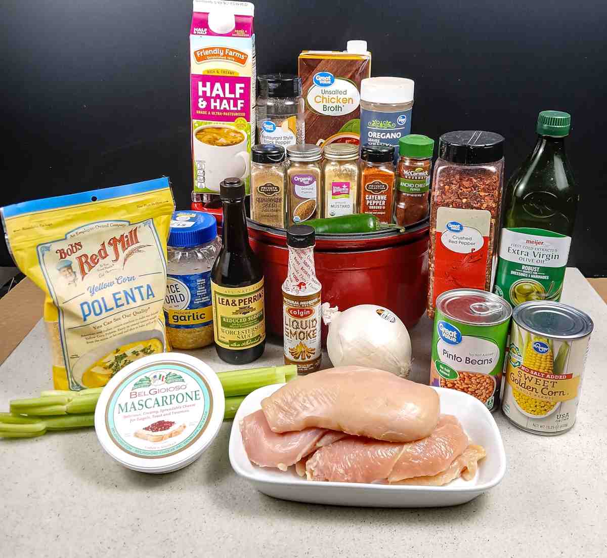 Ingredients for low sodium white chicken chili.