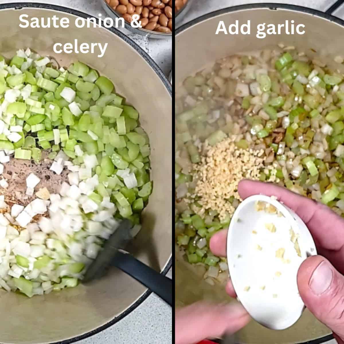 Sauteed onions and celery then adding garlic.